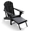 Tafee Outdoor Folding Adirondack Chair with Ottoman, Black OC-ZDJT-1-BLACK